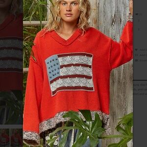 ❤️ POL “ Sage “ POL Chenille Hoodie Sweater with Flag Detail 72